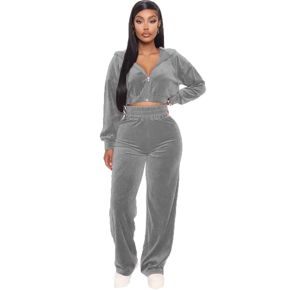 Solid Velvet Two Piece Set Women