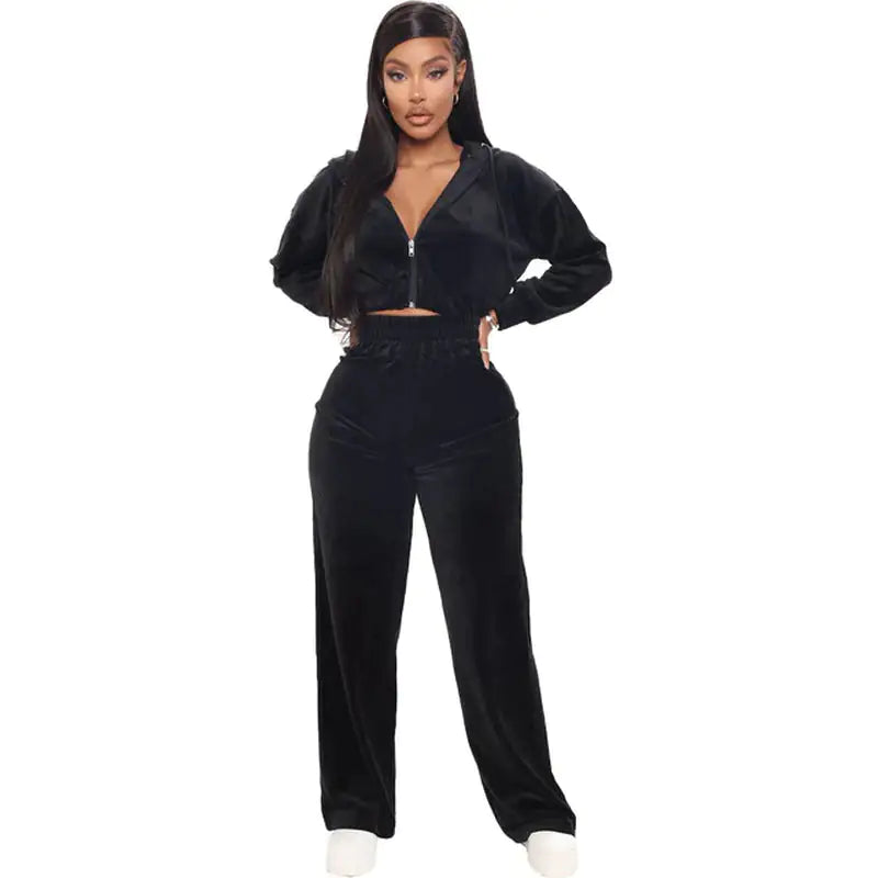 Solid Velvet Two Piece Set Women