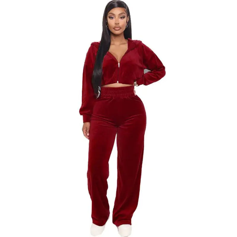 Solid Velvet Two Piece Set Women