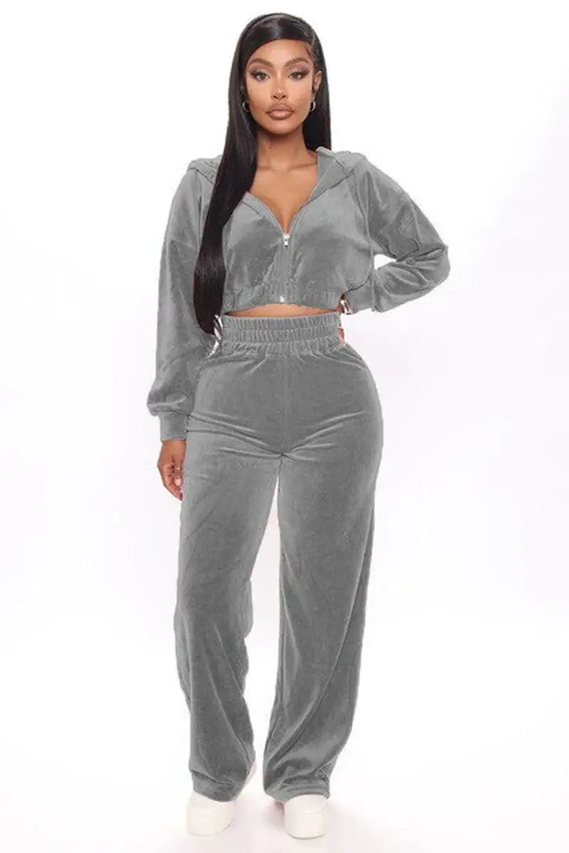 Solid Velvet Two Piece Set Women