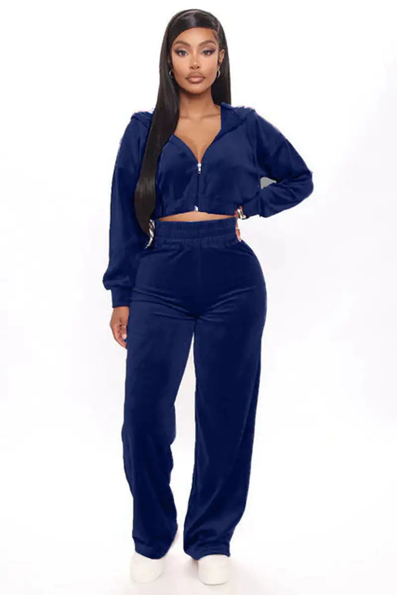 Solid Velvet Two Piece Set Women