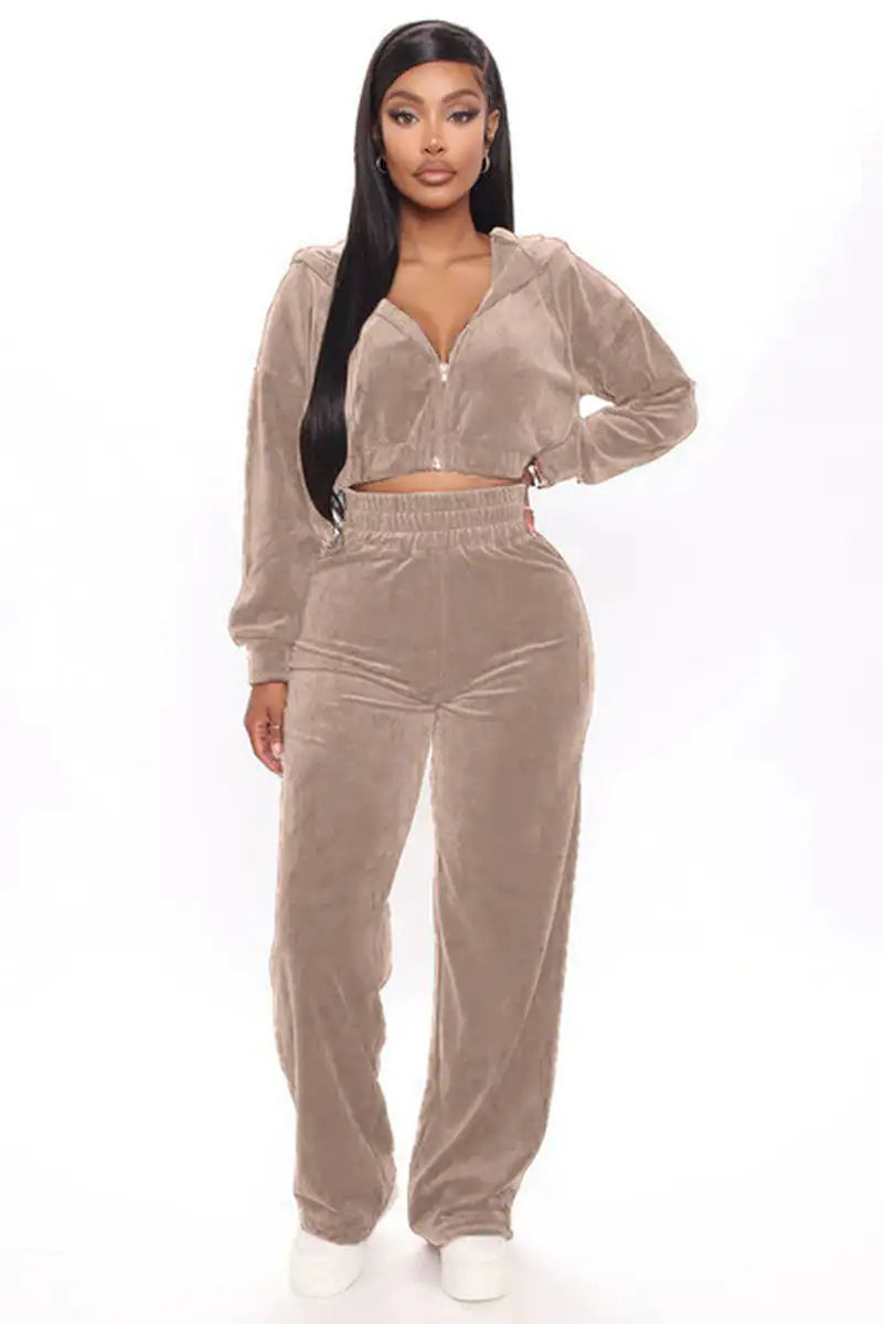 Solid Velvet Two Piece Set Women