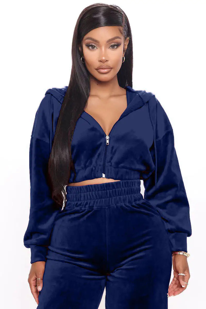 Solid Velvet Two Piece Set Women